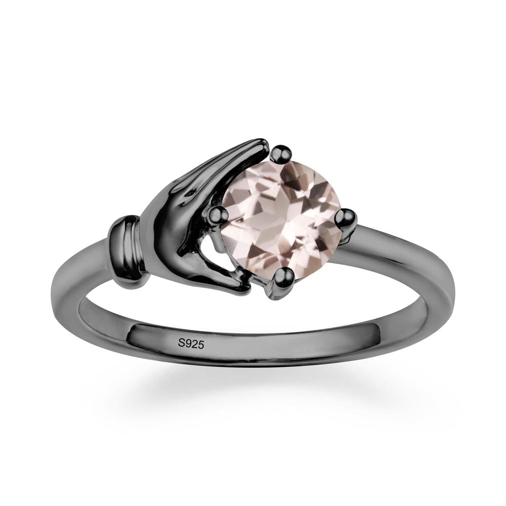 Morganite Cupping Hand Ring In 14K Gold - LUO Jewelry #metal_black finish sterling silver