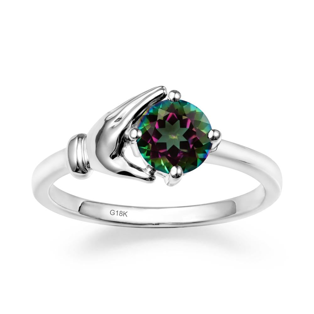 Cupping Hand Round Mystic Topaz Ring - LUO Jewelry #metal_18k white gold