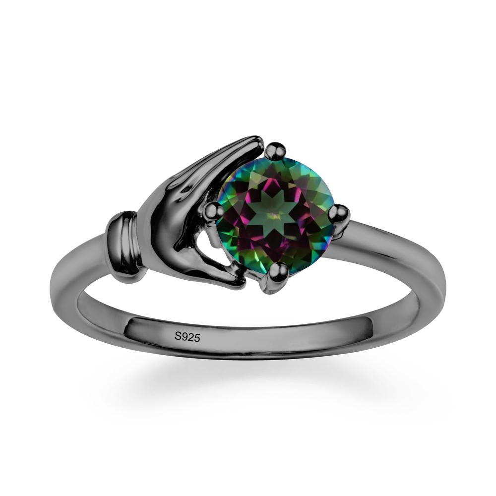 Cupping Hand Round Mystic Topaz Ring - LUO Jewelry #metal_black finish sterling silver