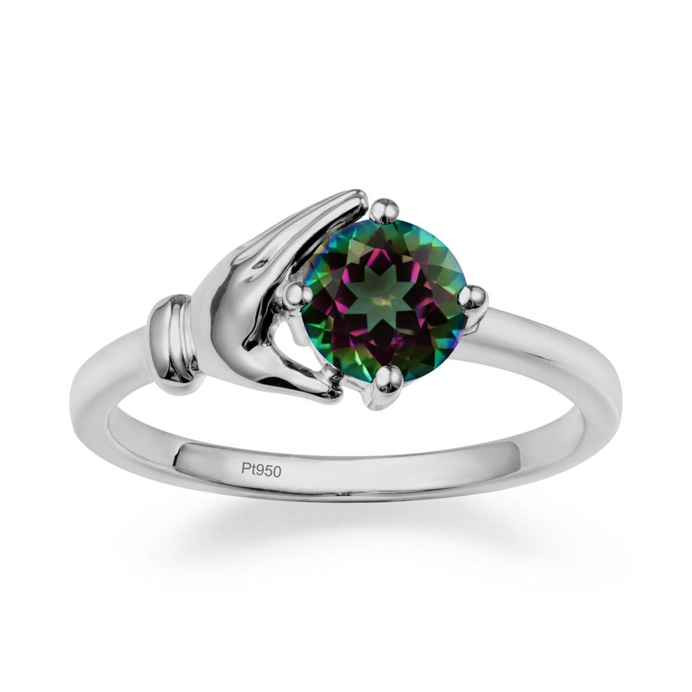 Cupping Hand Round Mystic Topaz Ring - LUO Jewelry #metal_platinum