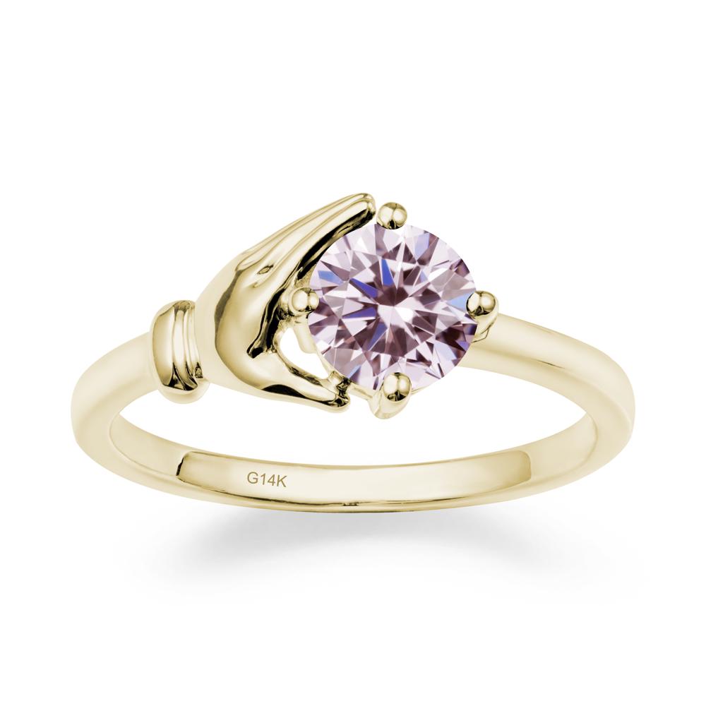 Pink Cubic Zirconia Hand Shaped Ring - LUO Jewelry #metal_14k yellow gold