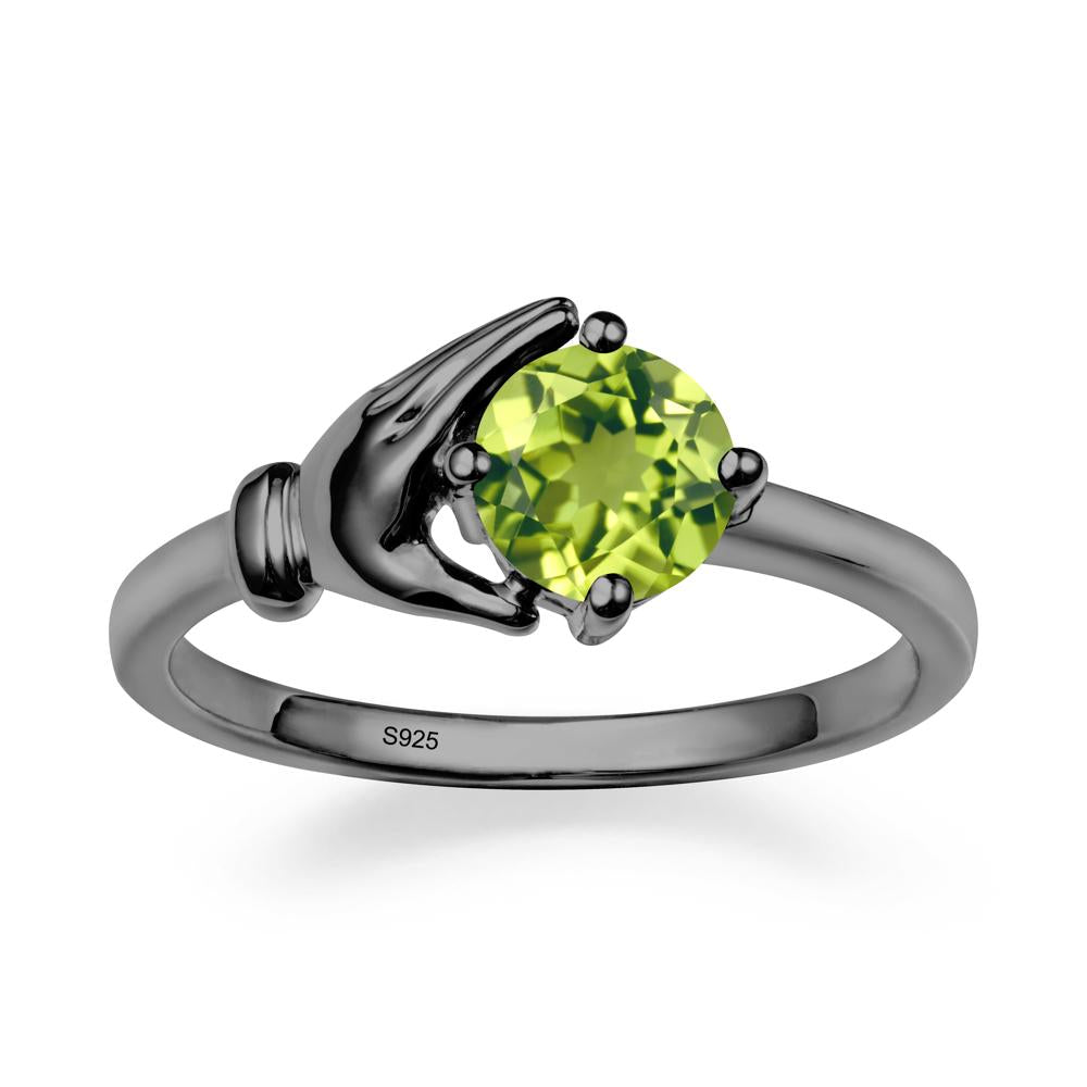 Peridot Cupping Hand Ring In 14K Gold - LUO Jewelry #metal_black finish sterling silver