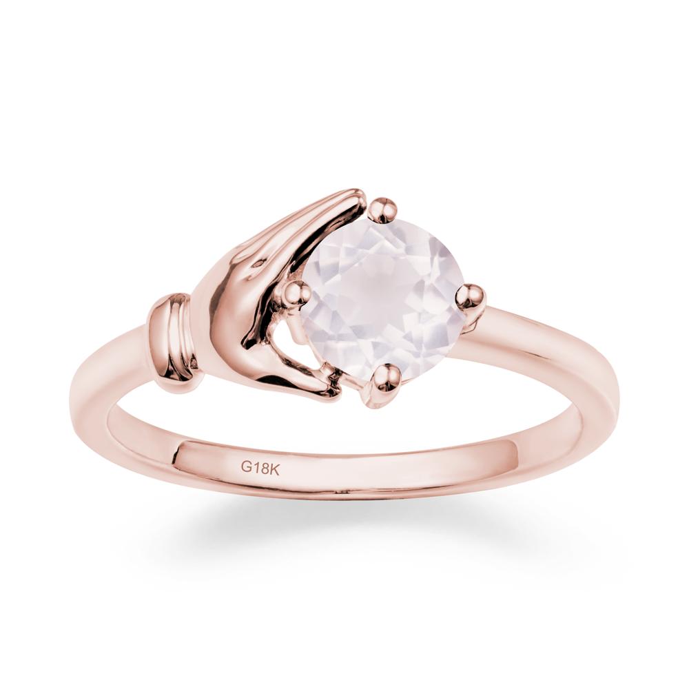Cupping Hand Round Rose Quartz Ring - LUO Jewelry #metal_18k rose gold