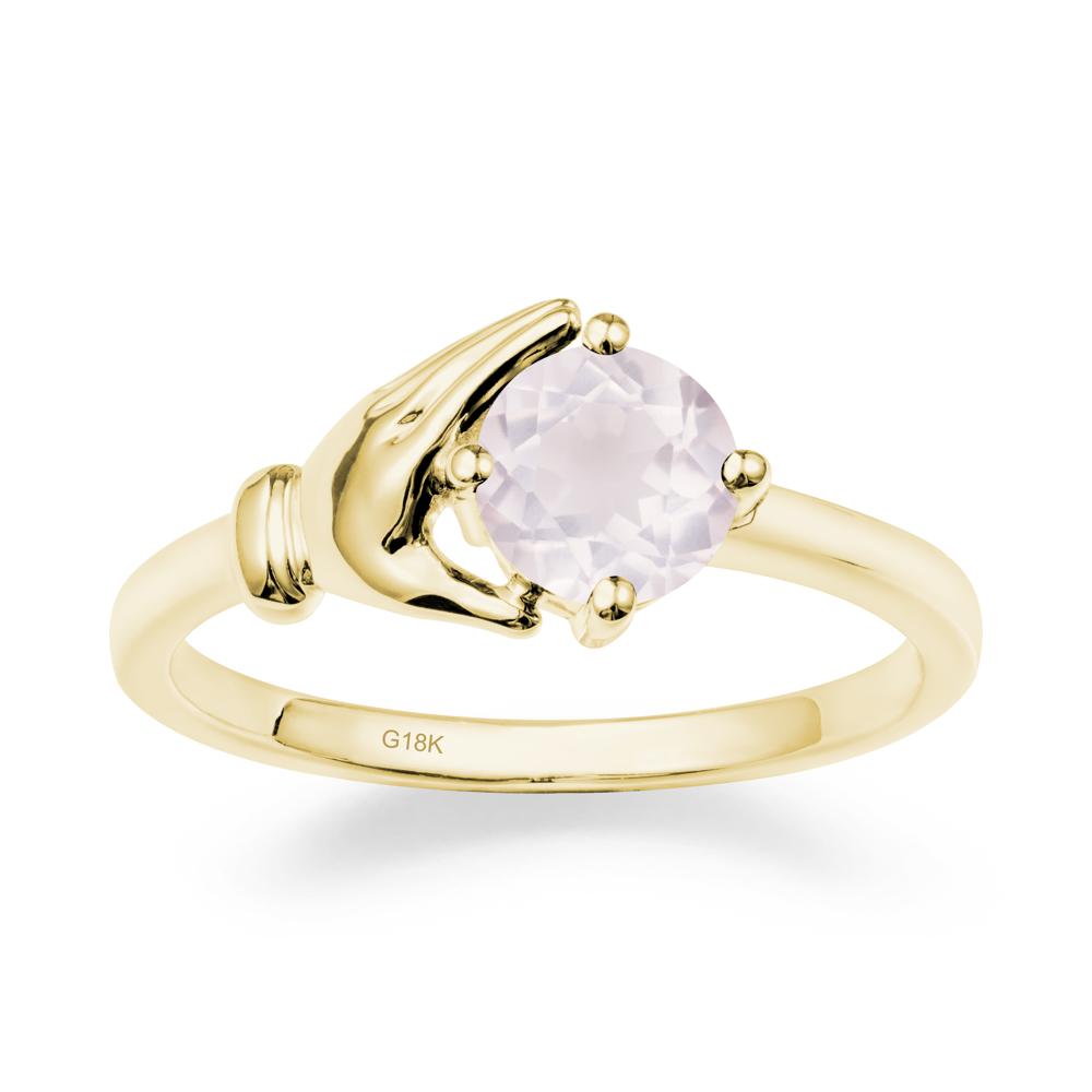 Cupping Hand Round Rose Quartz Ring - LUO Jewelry #metal_18k yellow gold
