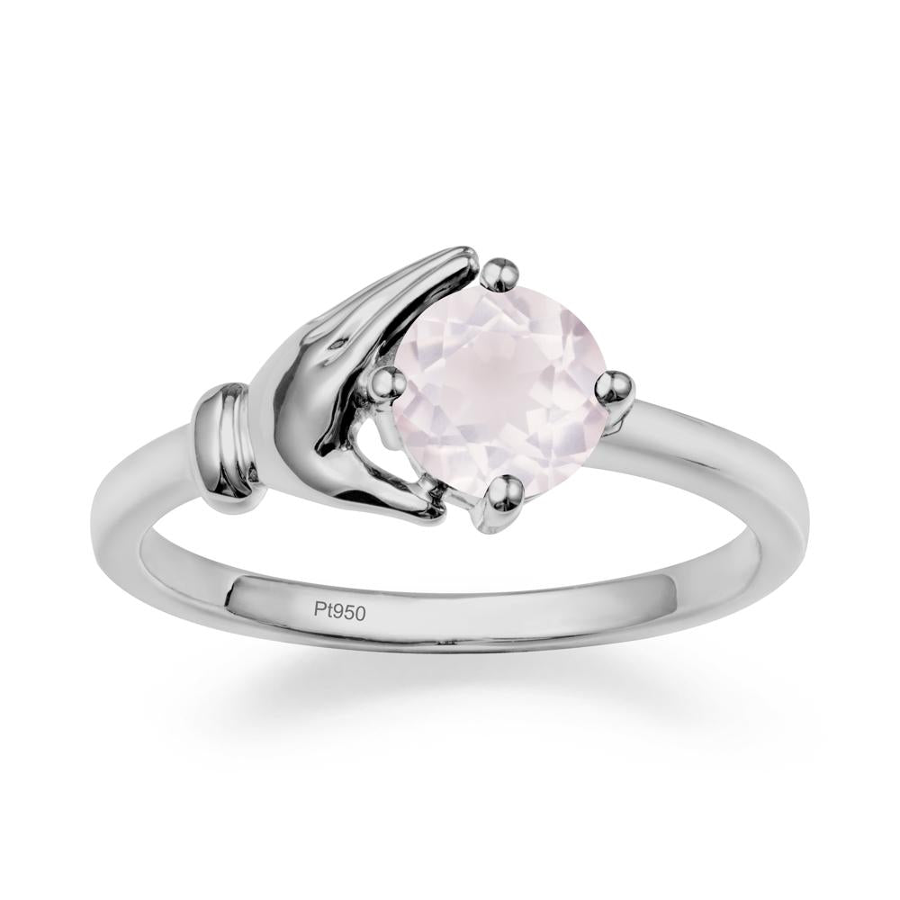 Cupping Hand Round Rose Quartz Ring - LUO Jewelry #metal_platinum