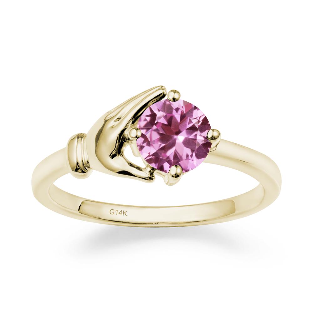 Pink Sapphire Hand Shaped Ring - LUO Jewelry #metal_14k yellow gold
