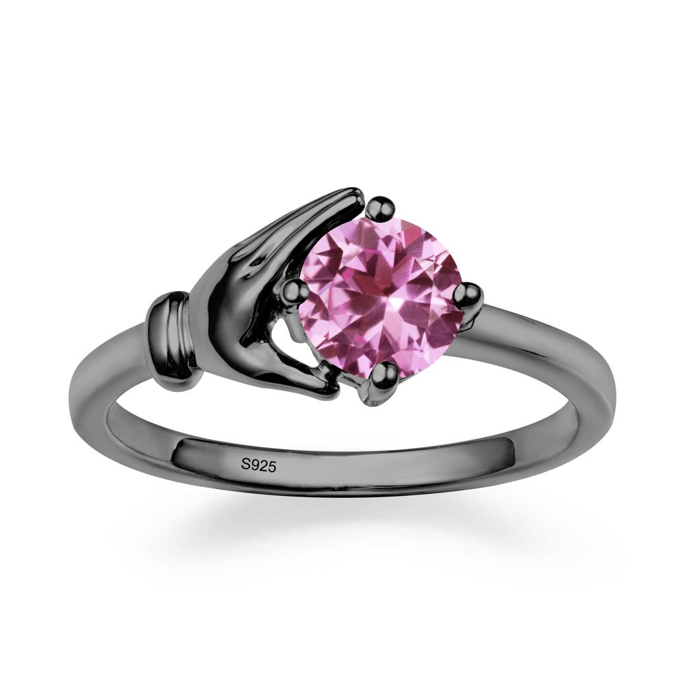 Pink Sapphire Hand Shaped Ring - LUO Jewelry #metal_black finish sterling silver