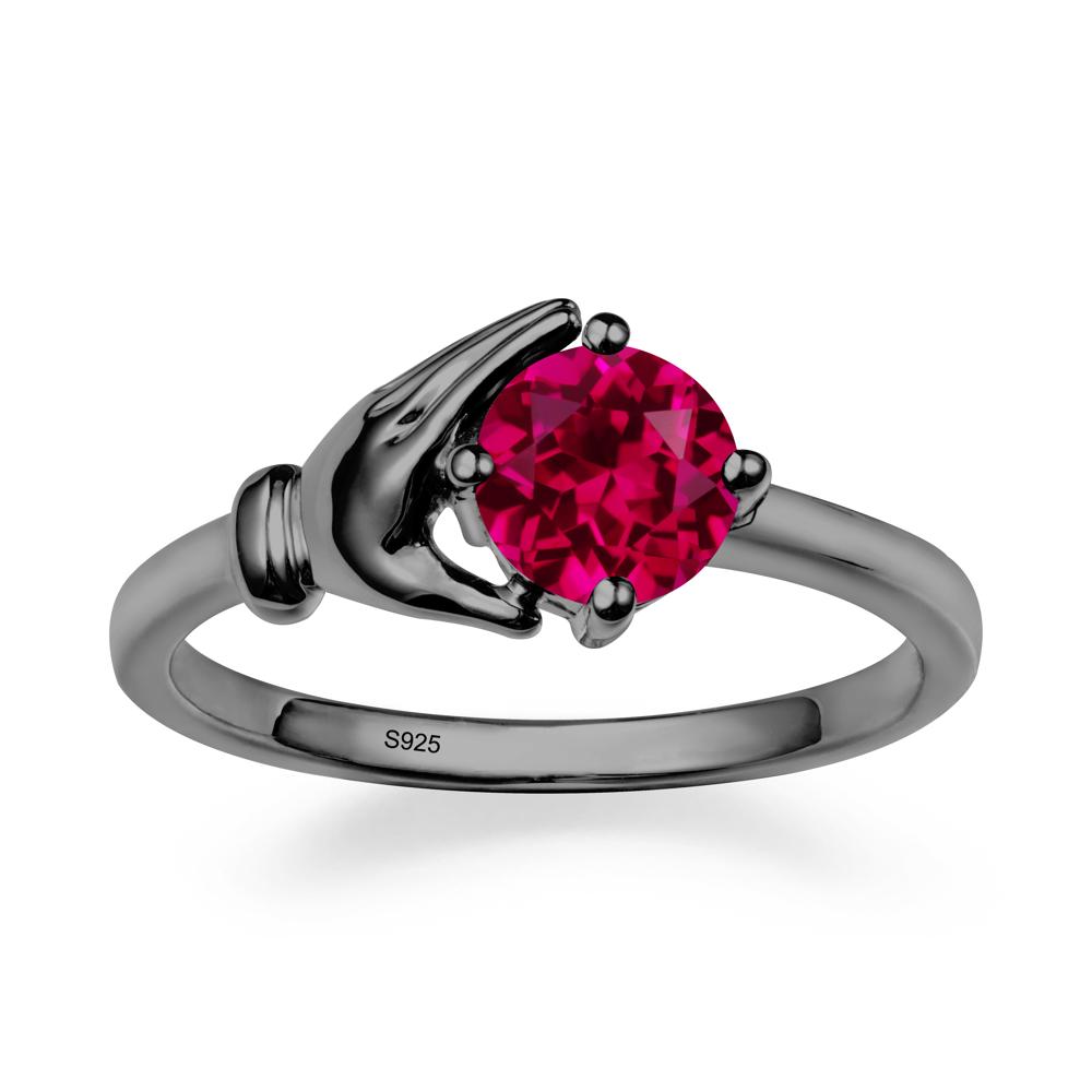 Ruby Cupping Hand Ring In 14K Gold - LUO Jewelry #metal_black finish sterling silver