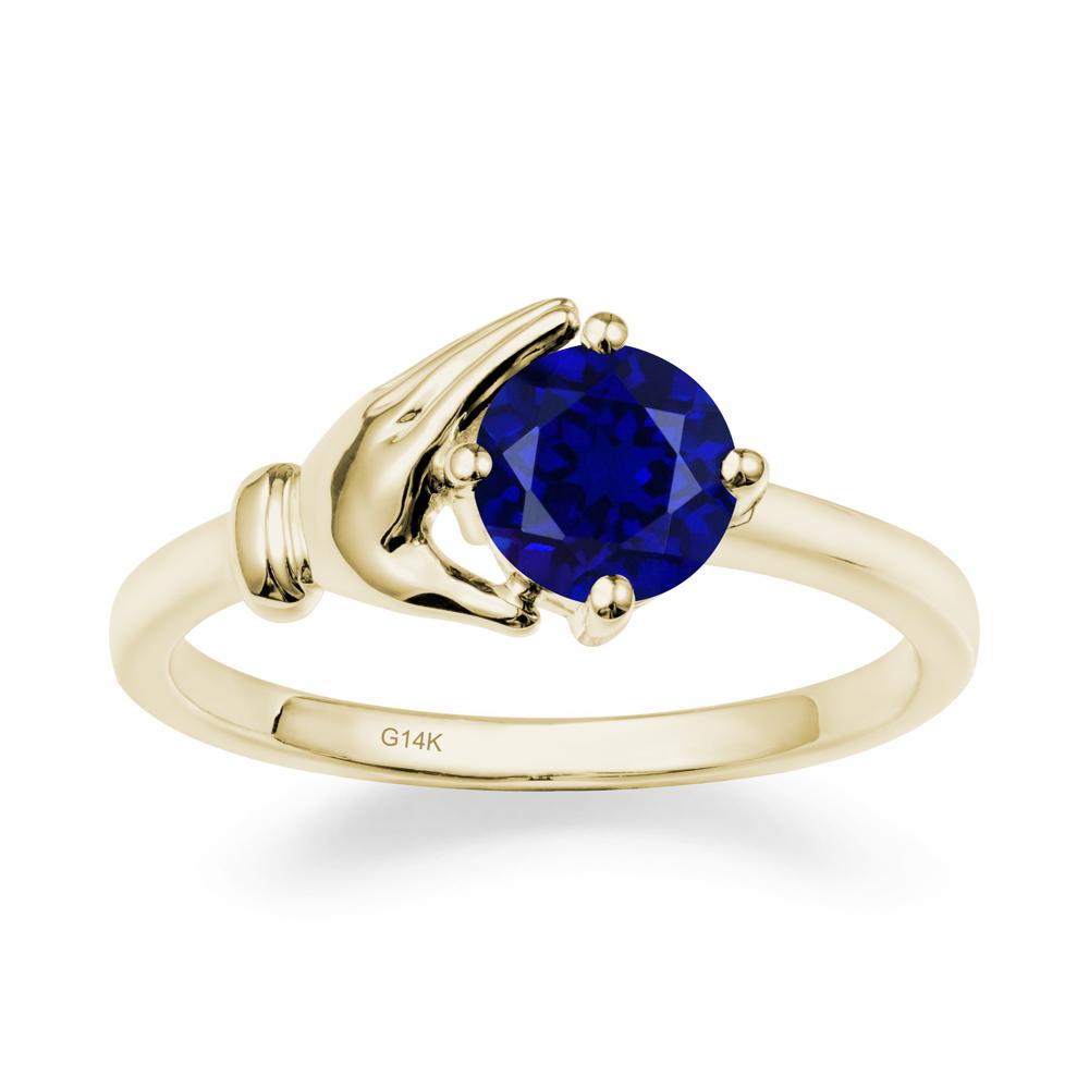 Cupping Hand Round Sapphire Ring - LUO Jewelry #metal_14k yellow gold