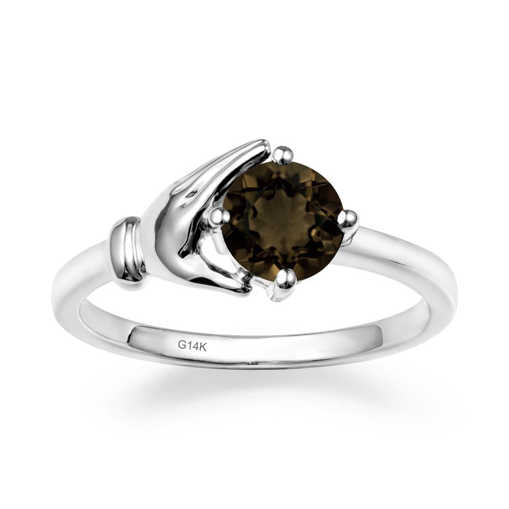 Smoky Quartz Hand Shaped Ring - LUO Jewelry #metal_14k white gold