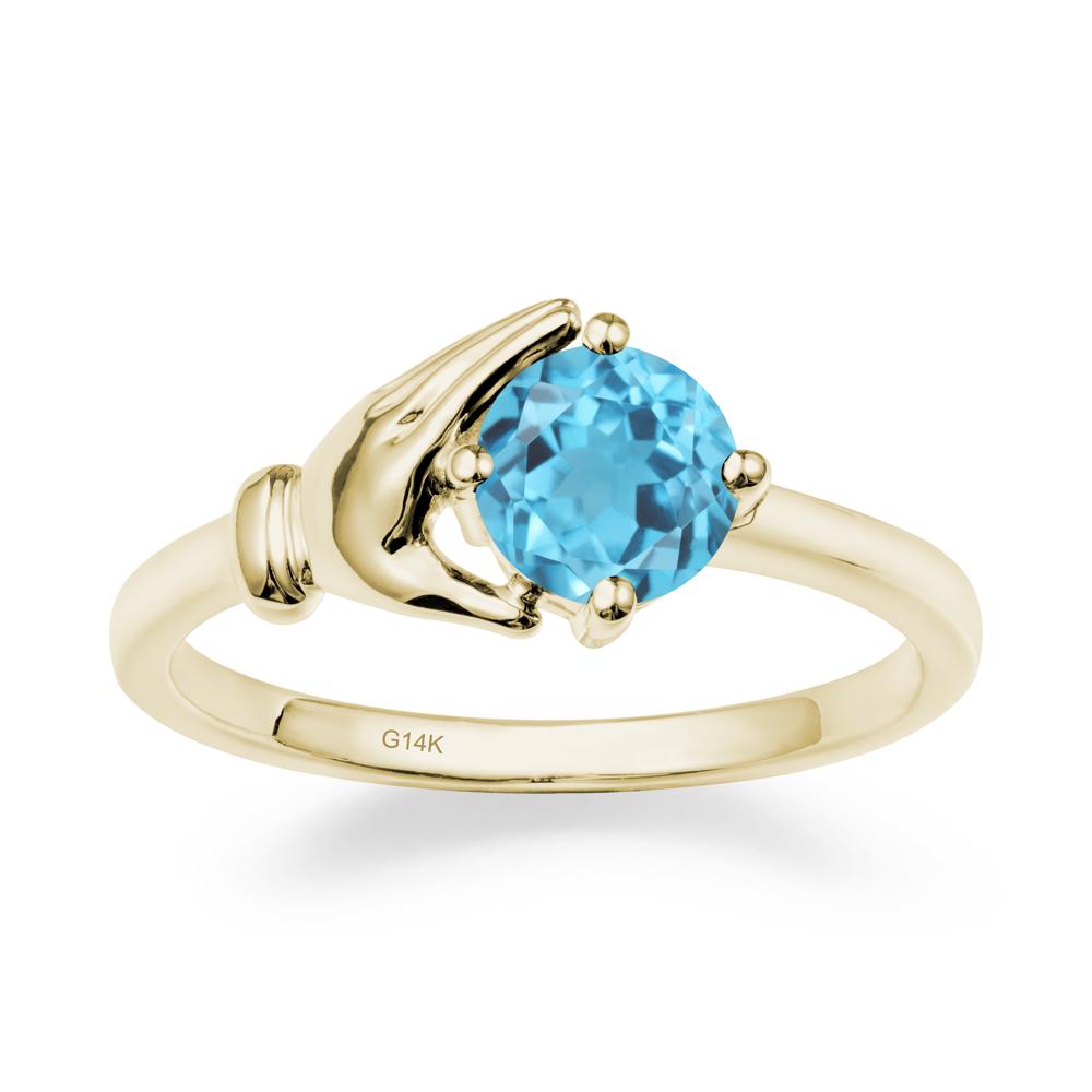 Swiss Blue Topaz Cupping Hand Ring In 14K Gold - LUO Jewelry #metal_14k yellow gold