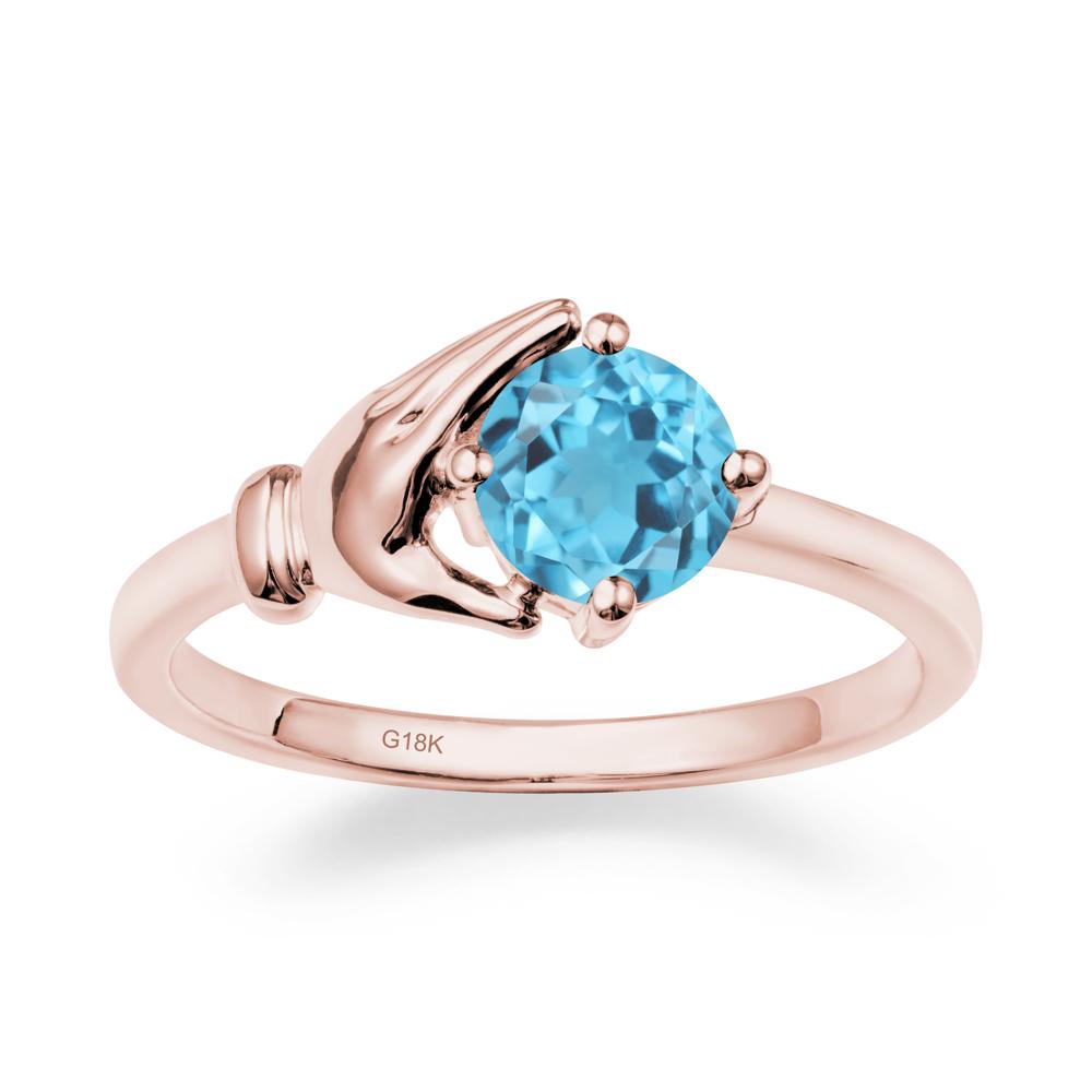 Swiss Blue Topaz Cupping Hand Ring In 14K Gold - LUO Jewelry #metal_18k rose gold