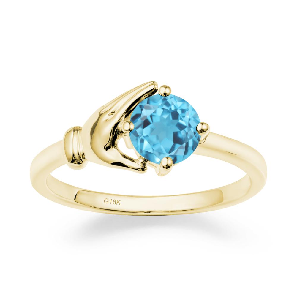 Swiss Blue Topaz Cupping Hand Ring In 14K Gold - LUO Jewelry #metal_18k yellow gold