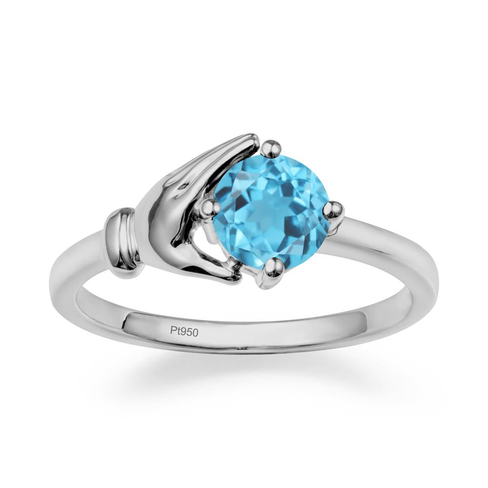 Swiss Blue Topaz Cupping Hand Ring In 14K Gold - LUO Jewelry #metal_platinum