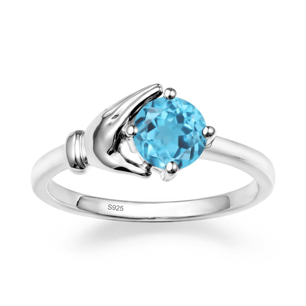 Swiss Blue Topaz Cupping Hand Ring In 14K Gold - LUO Jewelry #metal_sterling silver