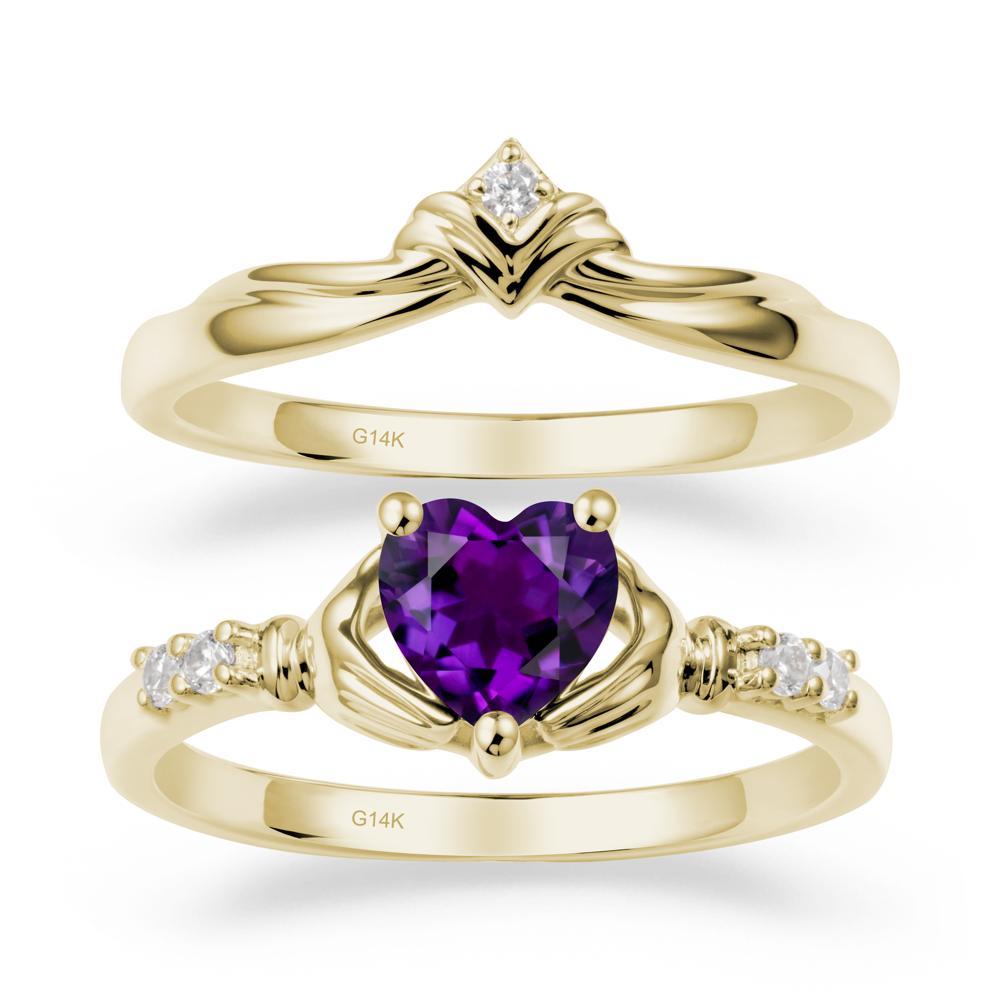 Amethyst Claddagh Wedding Ring Sets - LUO Jewelry #metal_14k yellow gold