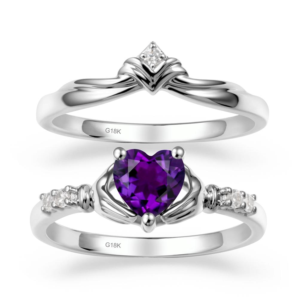 Amethyst Claddagh Wedding Ring Sets - LUO Jewelry #metal_18k white gold