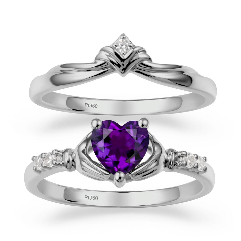 Amethyst Claddagh Wedding Ring Sets - LUO Jewelry #metal_platinum