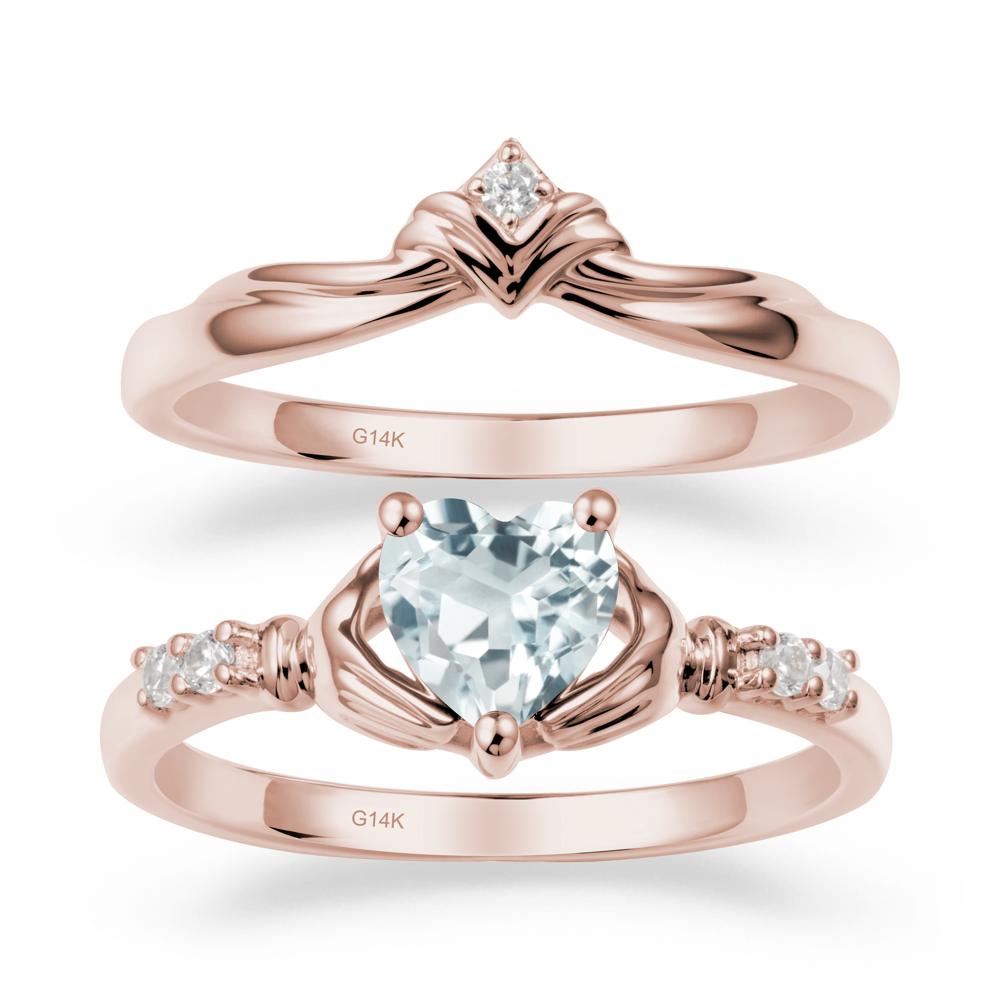 Aquamarine Claddagh Ring Bridal Set - LUO Jewelry #metal_14k rose gold