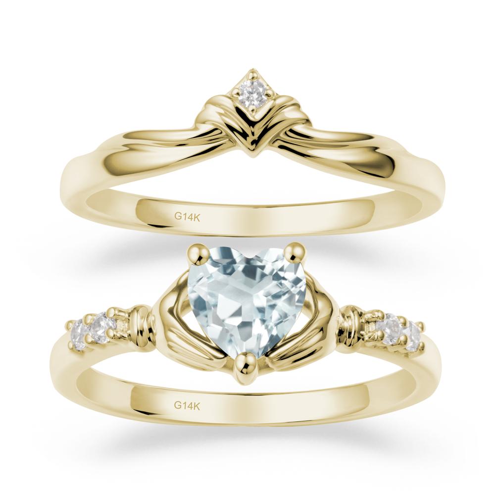 Aquamarine Claddagh Ring Bridal Set - LUO Jewelry #metal_14k yellow gold