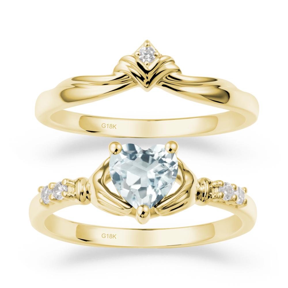 Aquamarine Claddagh Ring Bridal Set - LUO Jewelry #metal_18k yellow gold