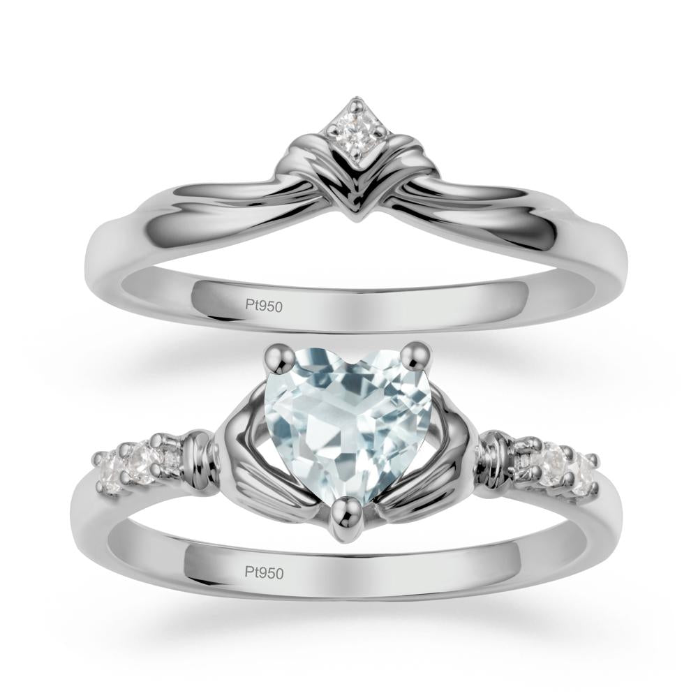 Aquamarine Claddagh Ring Bridal Set - LUO Jewelry #metal_platinum