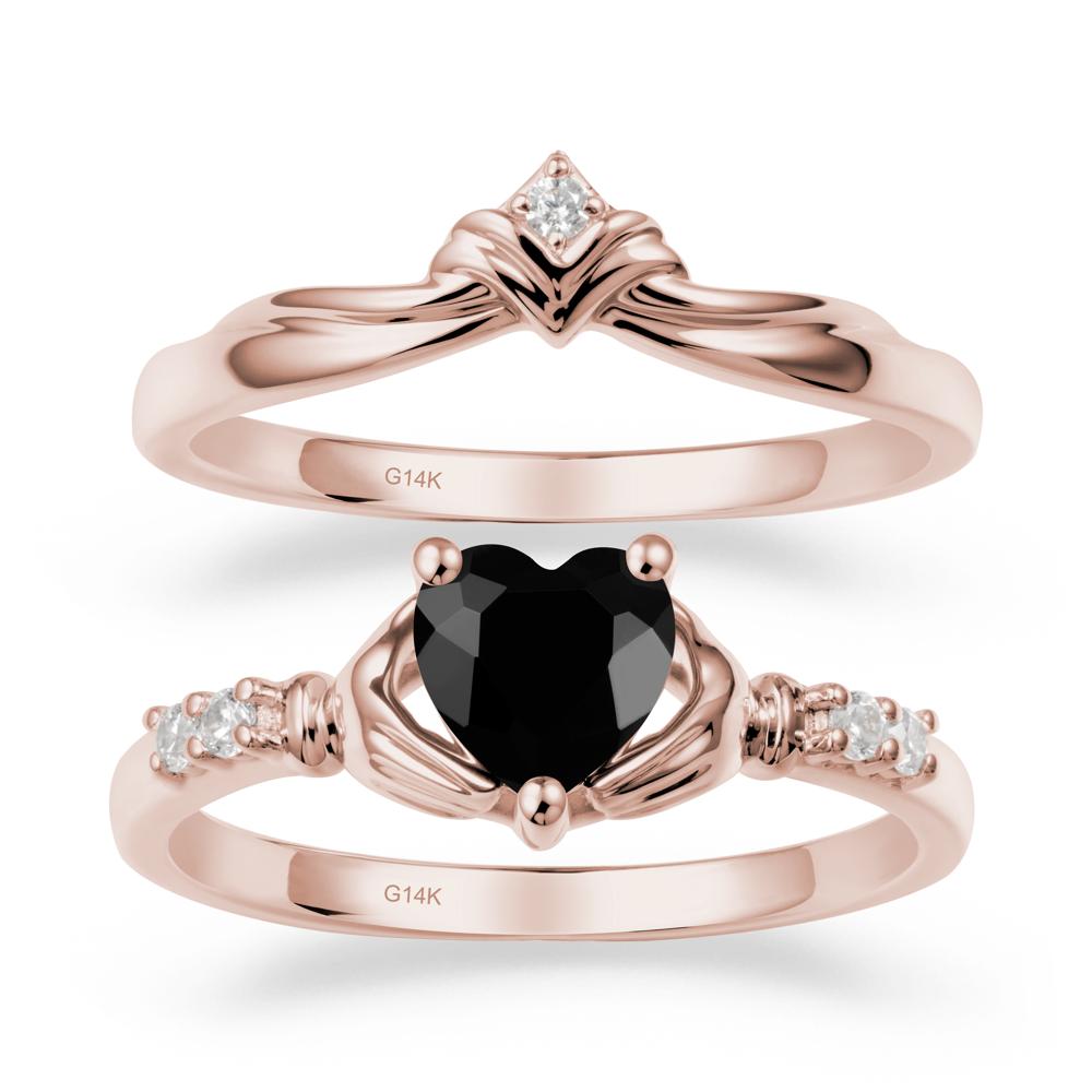 Black Spinel Claddagh Engagement Ring Sets - LUO Jewelry #metal_14k rose gold