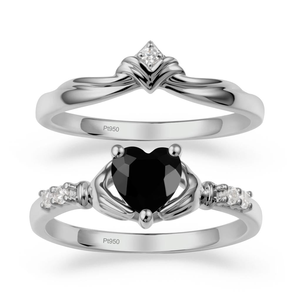 Black Spinel Claddagh Engagement Ring Sets - LUO Jewelry #metal_platinum
