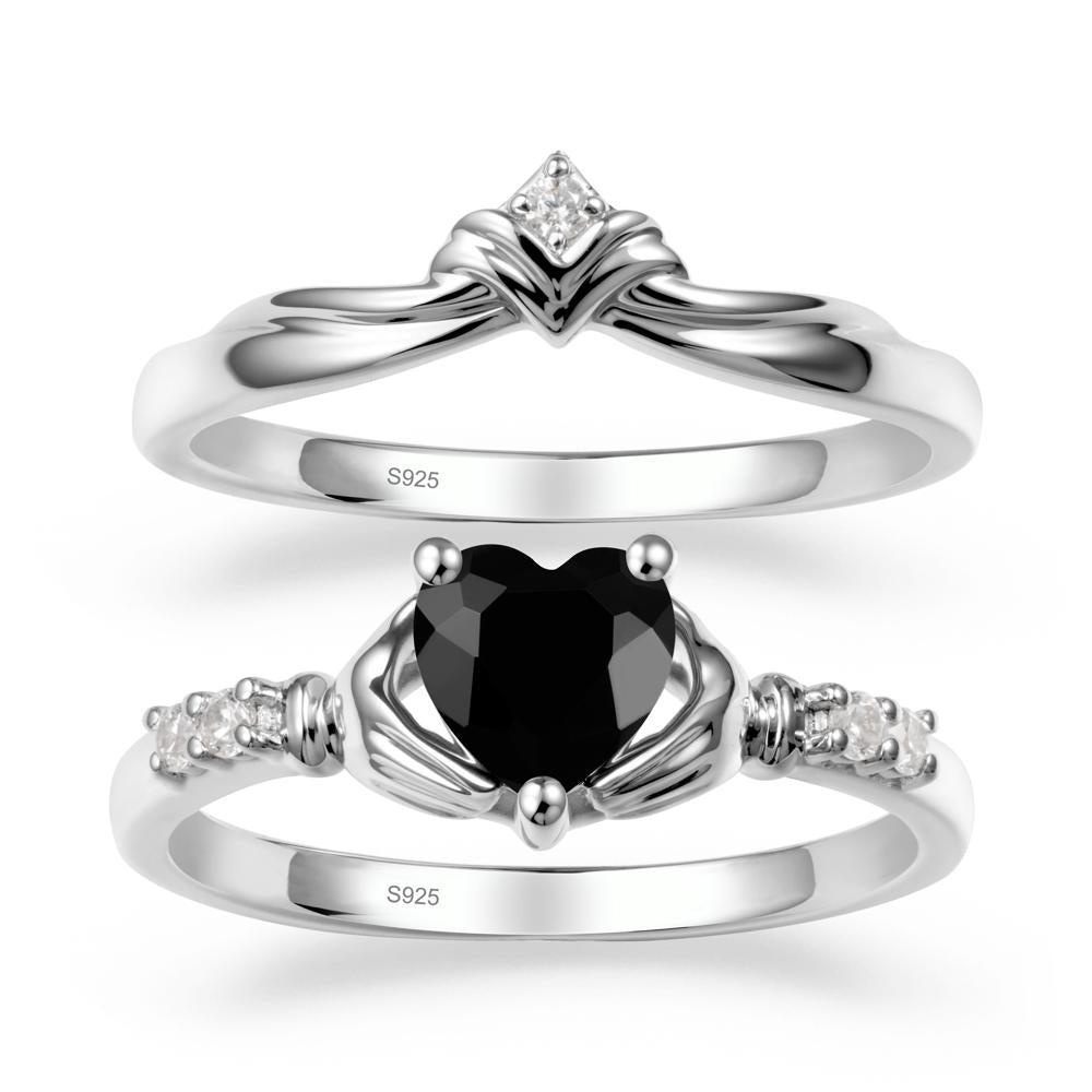 Black Spinel Claddagh Engagement Ring Sets - LUO Jewelry #metal_sterling silver