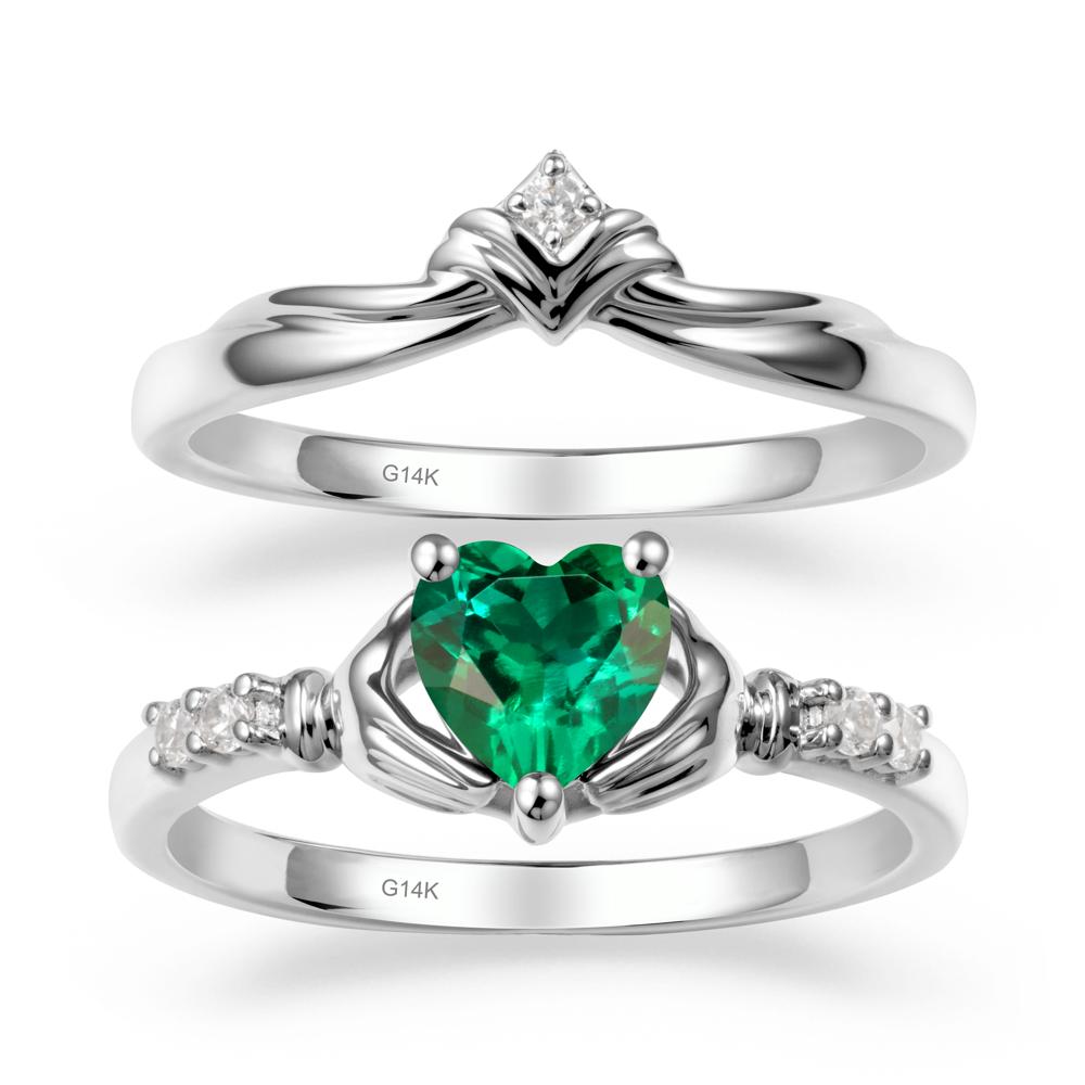 Emerald Claddagh Ring Bridal Set - LUO Jewelry #metal_14k white gold