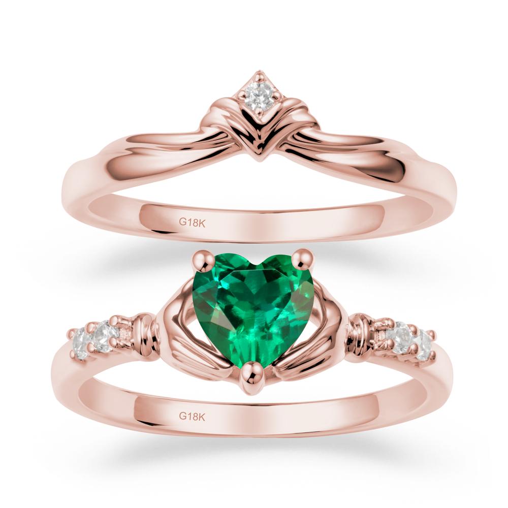 Emerald Claddagh Ring Bridal Set - LUO Jewelry #metal_18k rose gold
