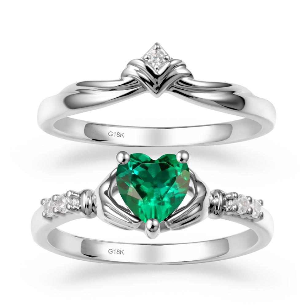 Emerald Claddagh Ring Bridal Set - LUO Jewelry #metal_18k white gold