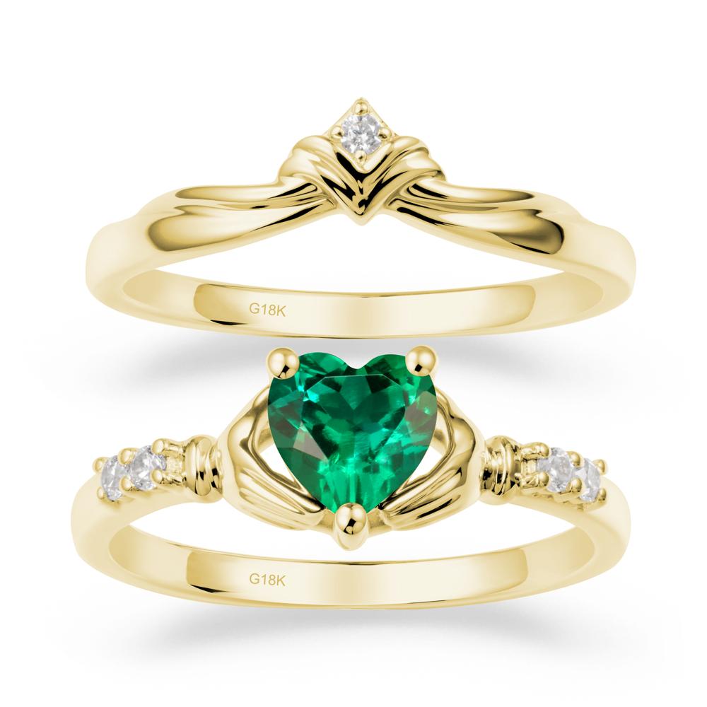 Emerald Claddagh Ring Bridal Set - LUO Jewelry #metal_18k yellow gold