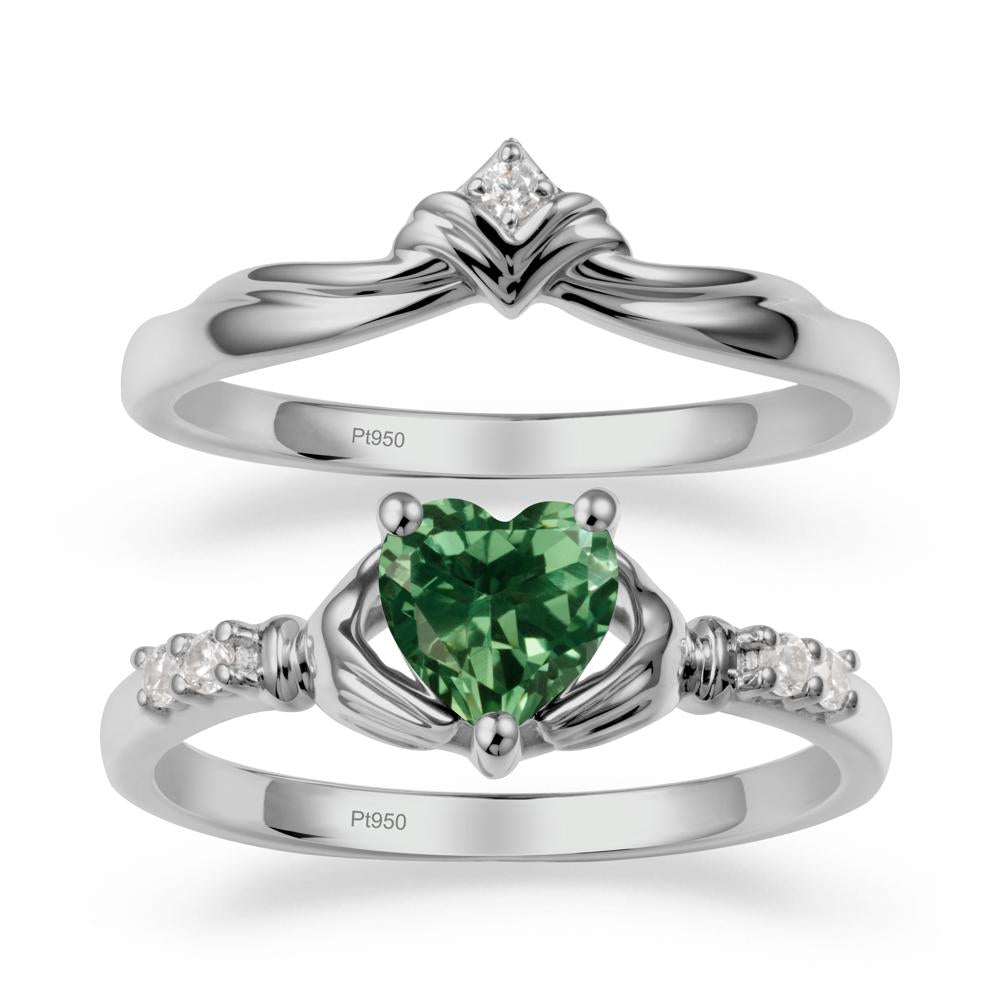 Green Sapphire Claddagh Wedding Ring Sets - LUO Jewelry #metal_platinum