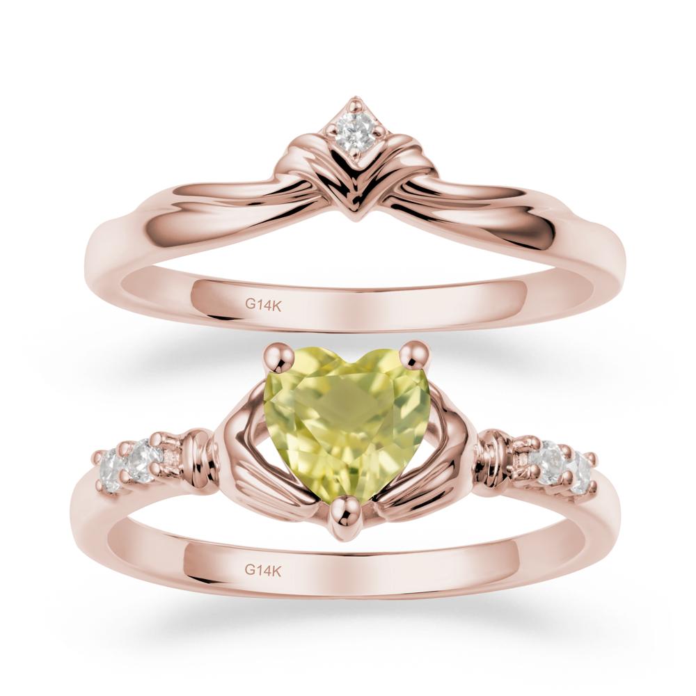 Lemon Quartz Claddagh Ring Bridal Set - LUO Jewelry #metal_14k rose gold