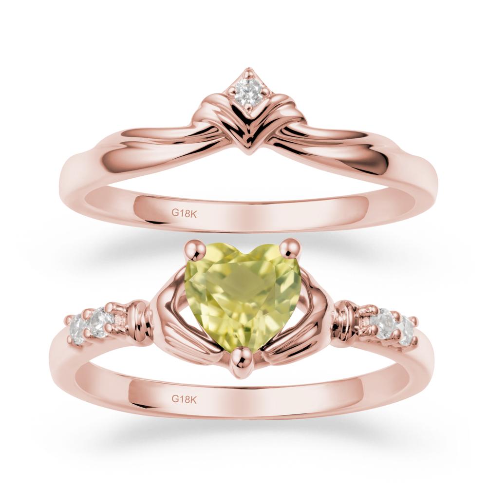 Lemon Quartz Claddagh Ring Bridal Set - LUO Jewelry #metal_18k rose gold