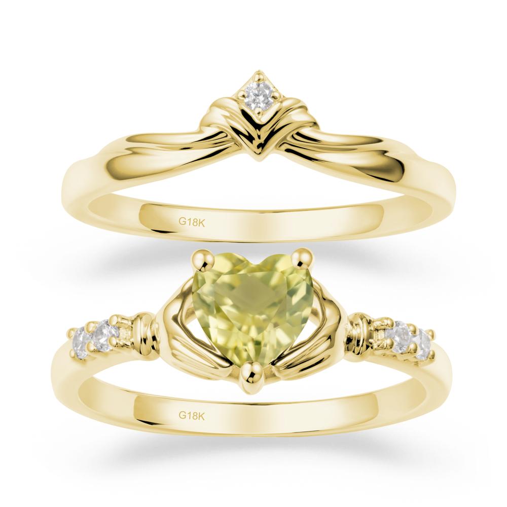 Lemon Quartz Claddagh Ring Bridal Set - LUO Jewelry #metal_18k yellow gold