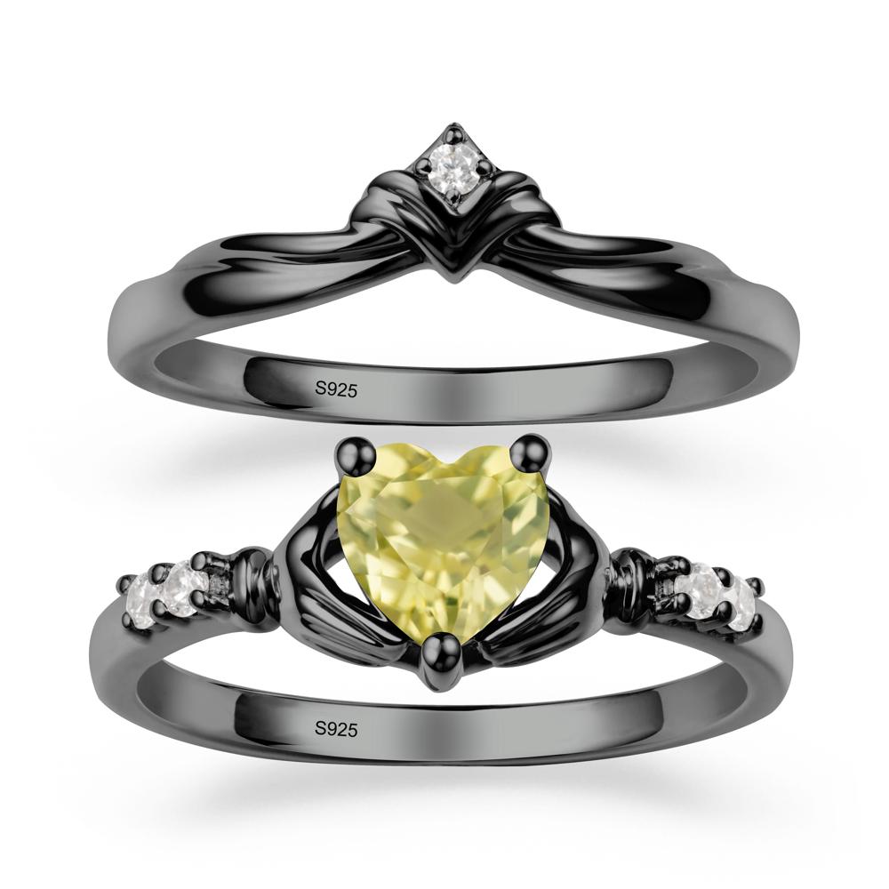 Lemon Quartz Claddagh Ring Bridal Set - LUO Jewelry #metal_black finish sterling silver
