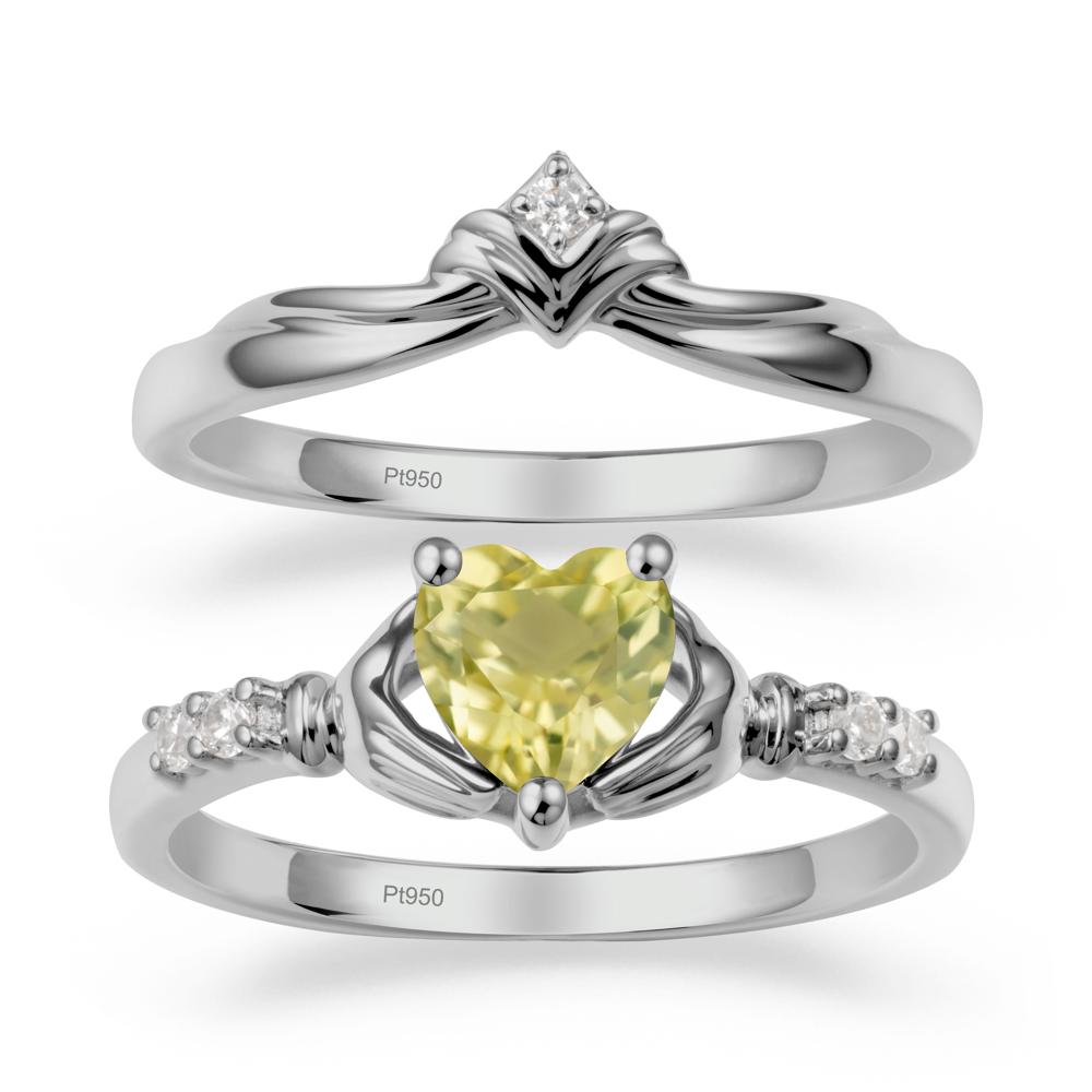 Lemon Quartz Claddagh Ring Bridal Set - LUO Jewelry #metal_platinum