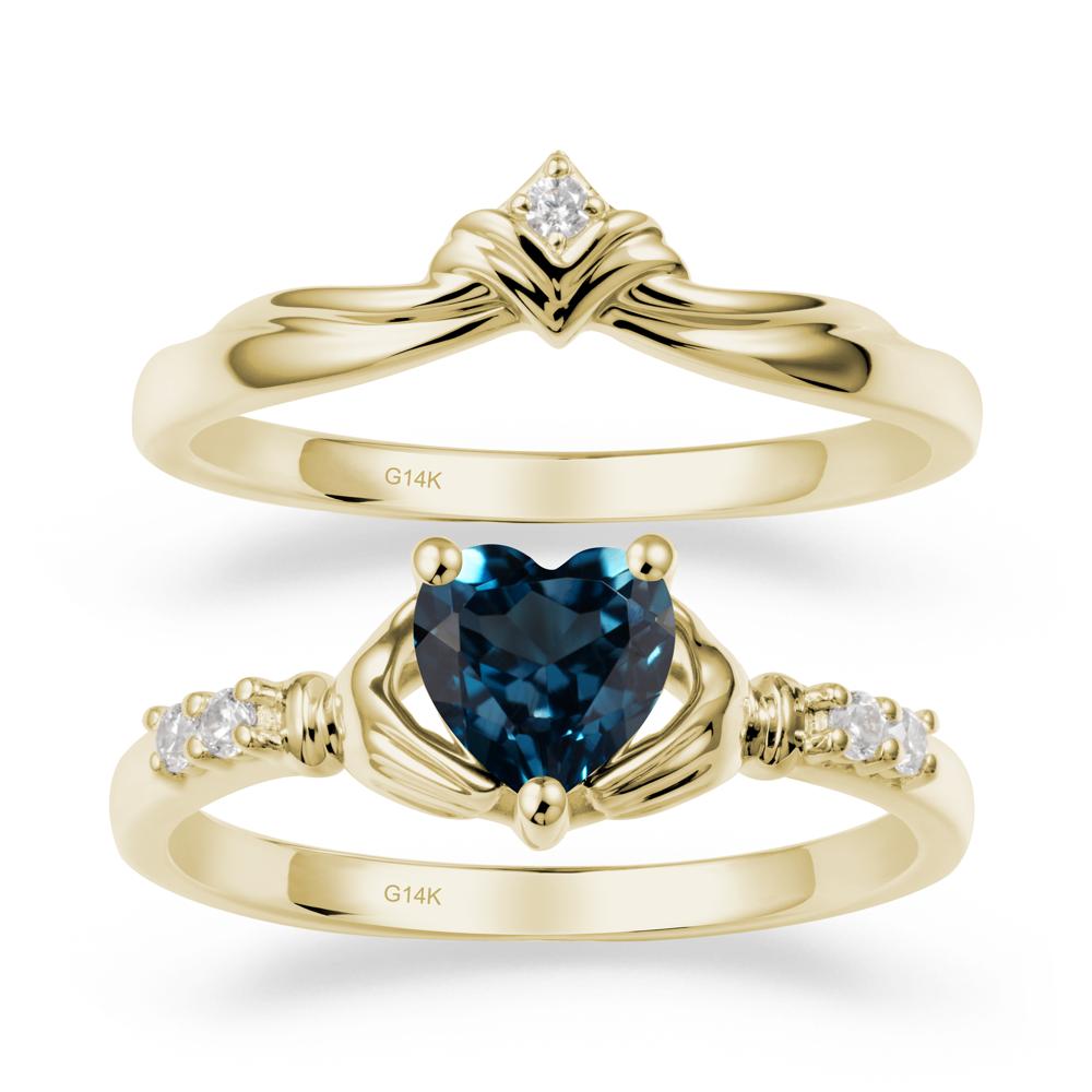 London Blue Topaz Claddagh Engagement Ring Sets - LUO Jewelry #metal_14k yellow gold