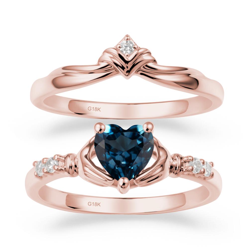 London Blue Topaz Claddagh Engagement Ring Sets - LUO Jewelry #metal_18k rose gold