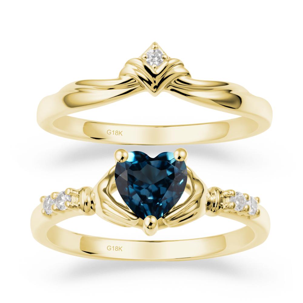 London Blue Topaz Claddagh Engagement Ring Sets - LUO Jewelry #metal_18k yellow gold