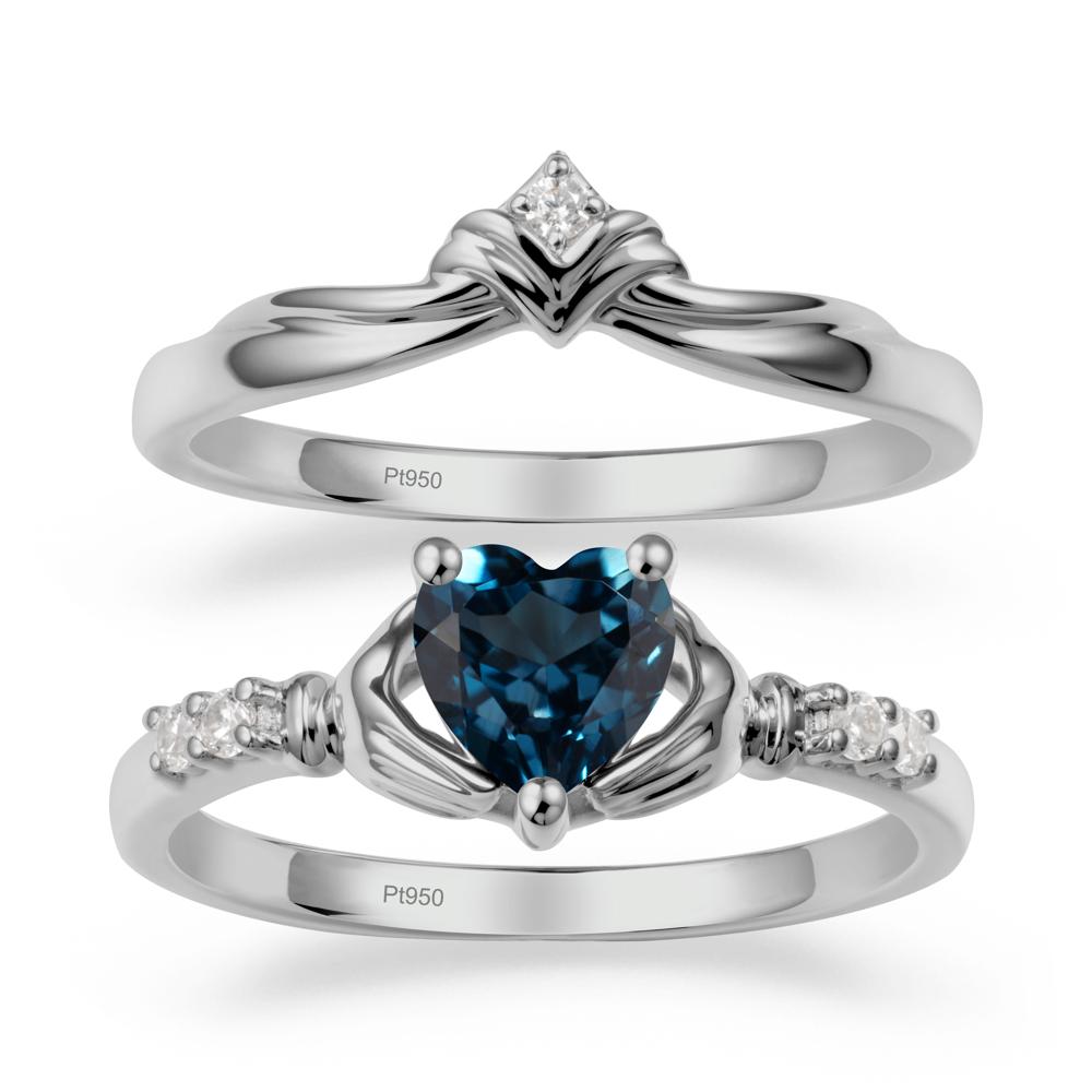 London Blue Topaz Claddagh Engagement Ring Sets - LUO Jewelry #metal_platinum