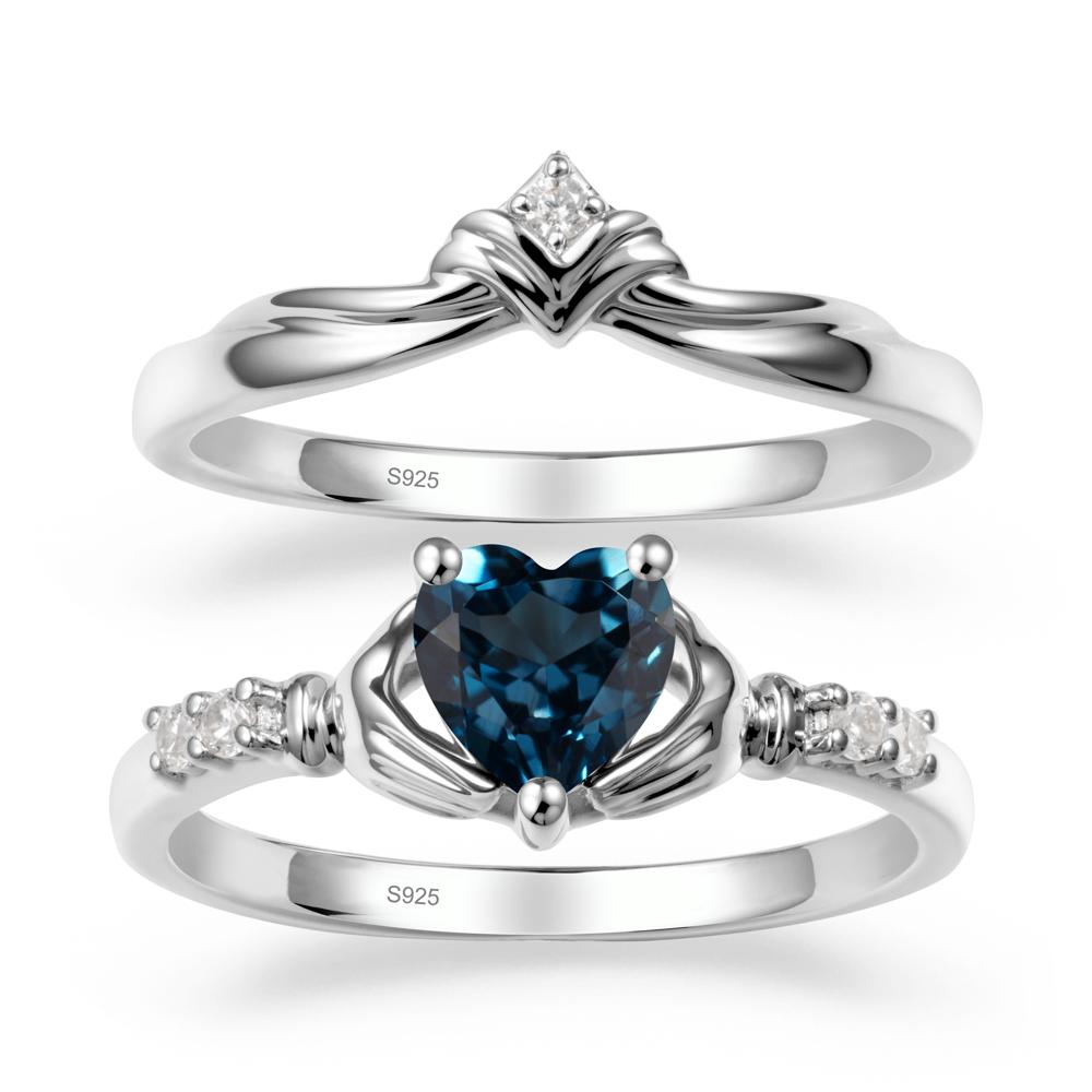 London Blue Topaz Claddagh Engagement Ring Sets - LUO Jewelry #metal_sterling silver