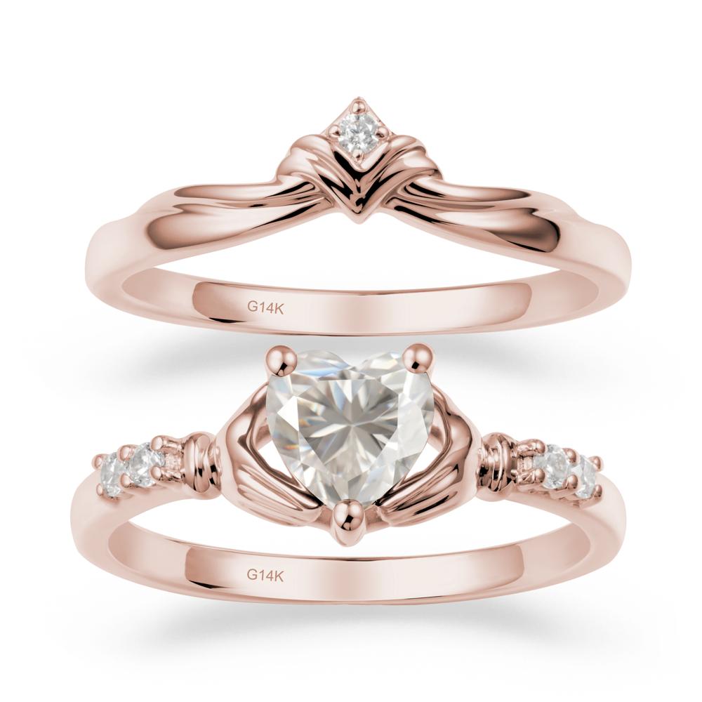 Moissanite Claddagh Wedding Ring Sets - LUO Jewelry #metal_14k rose gold