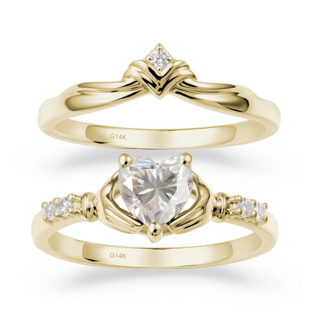 Moissanite Claddagh Wedding Ring Sets - LUO Jewelry #metal_14k yellow gold