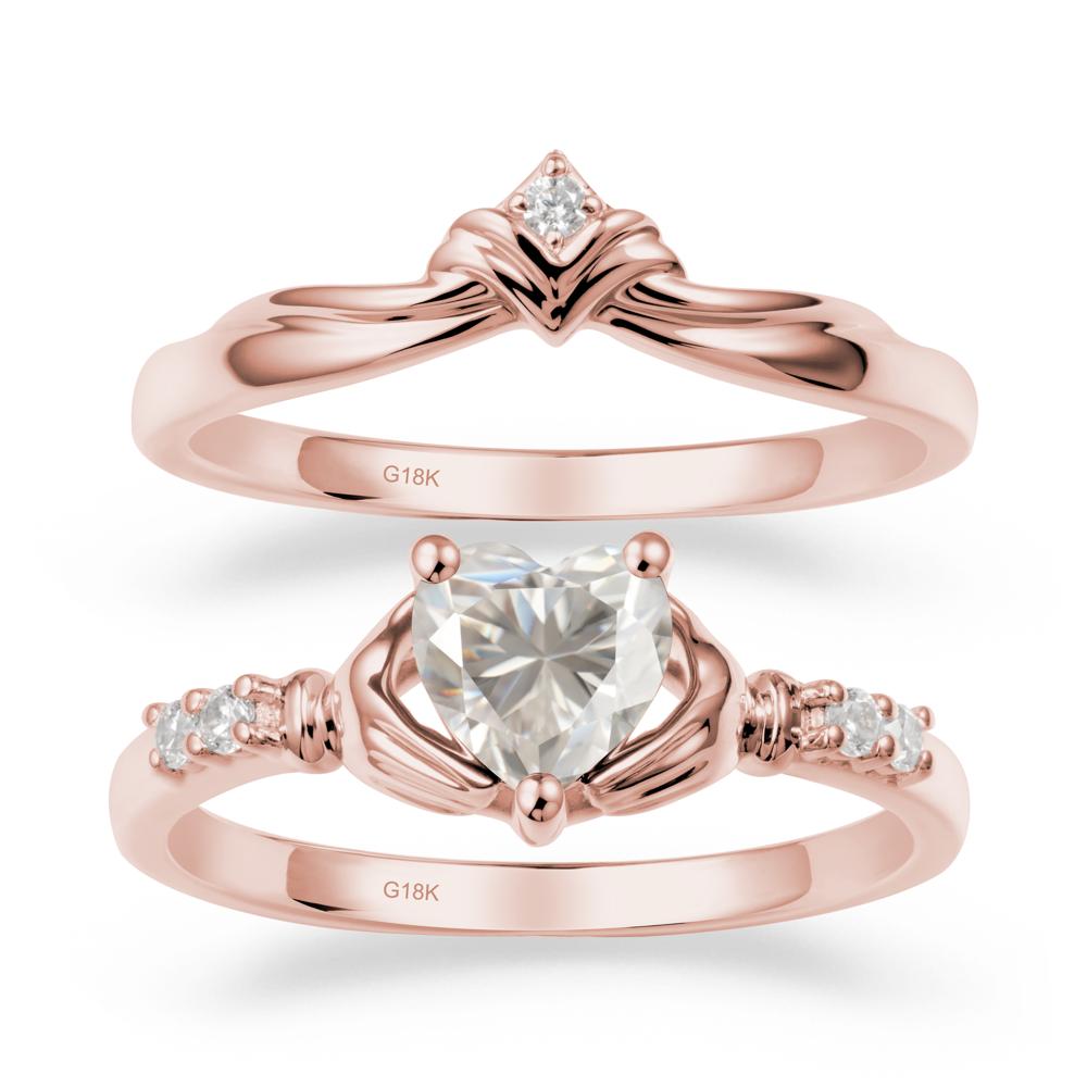 Moissanite Claddagh Wedding Ring Sets - LUO Jewelry #metal_18k rose gold