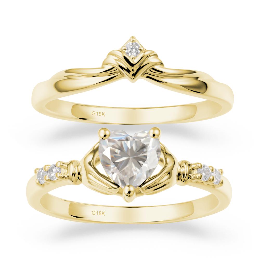 Moissanite Claddagh Wedding Ring Sets - LUO Jewelry #metal_18k yellow gold