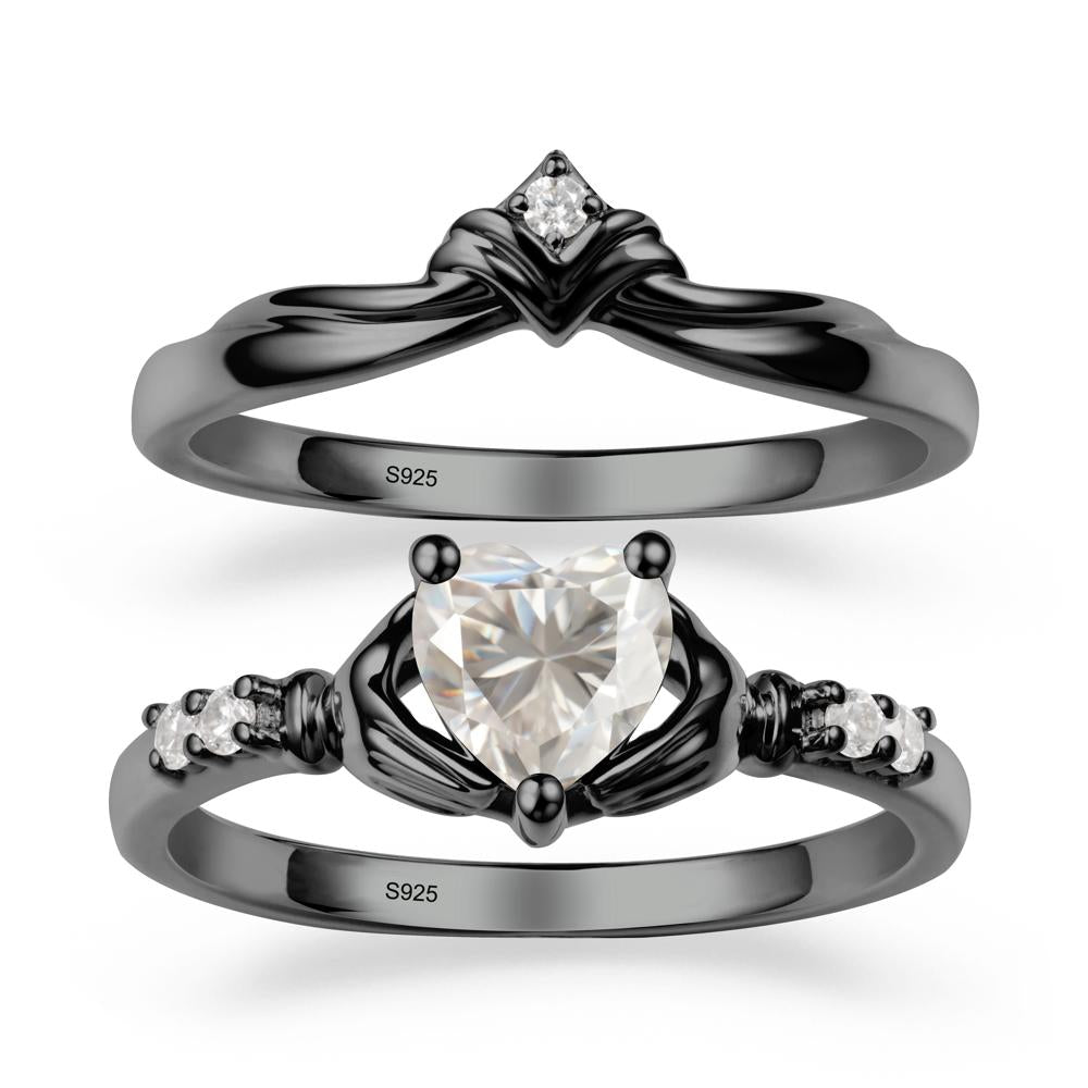 Moissanite Claddagh Wedding Ring Sets - LUO Jewelry #metal_black finish sterling silver