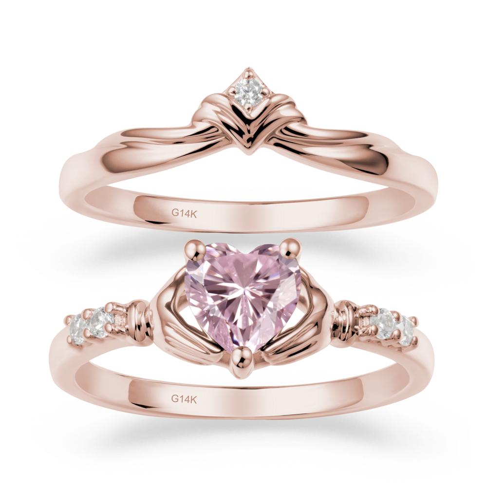 Pink Cubic Zirconia Claddagh Engagement Ring Sets - LUO Jewelry #metal_14k rose gold